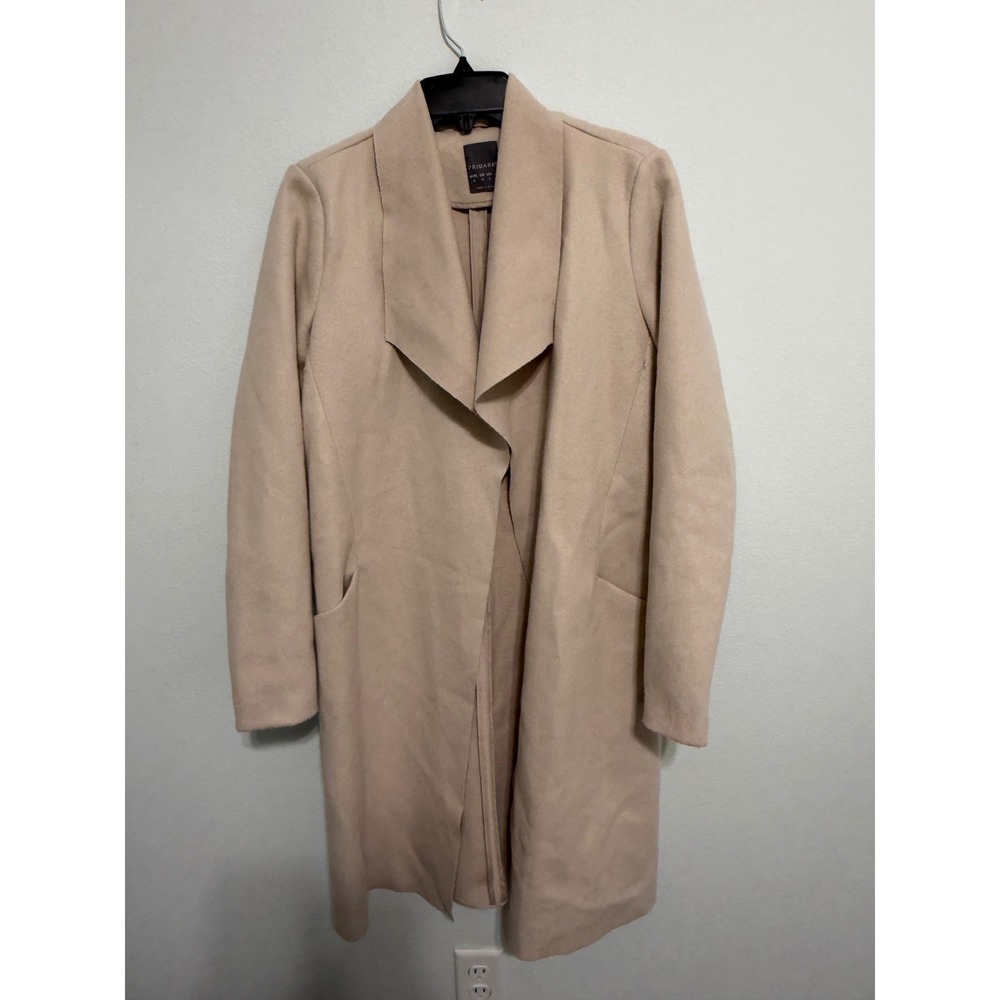 Primark Womens Beige Draped Open Front Waterfall Trench Coat Size 6 Tan Longline